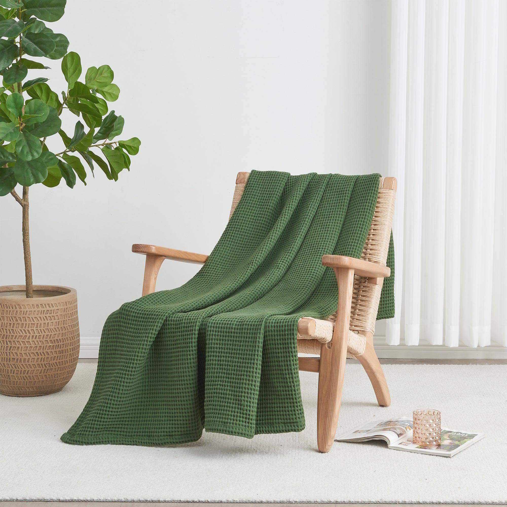 Cotton Waffle Weave Throw Blanket – Lightweight & Breathable | Mikala Collection