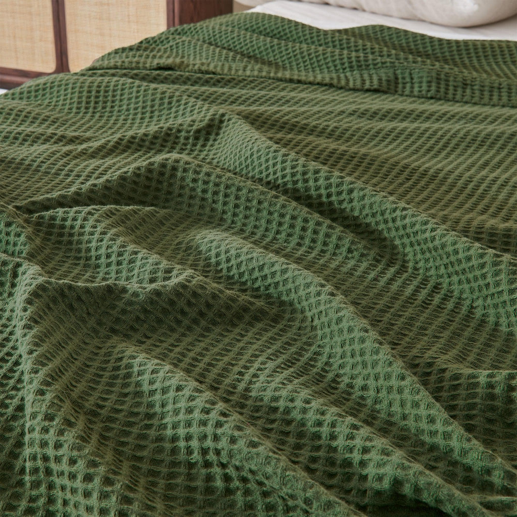 Cotton Waffle Weave Throw Blanket – Lightweight & Breathable | Mikala Collection