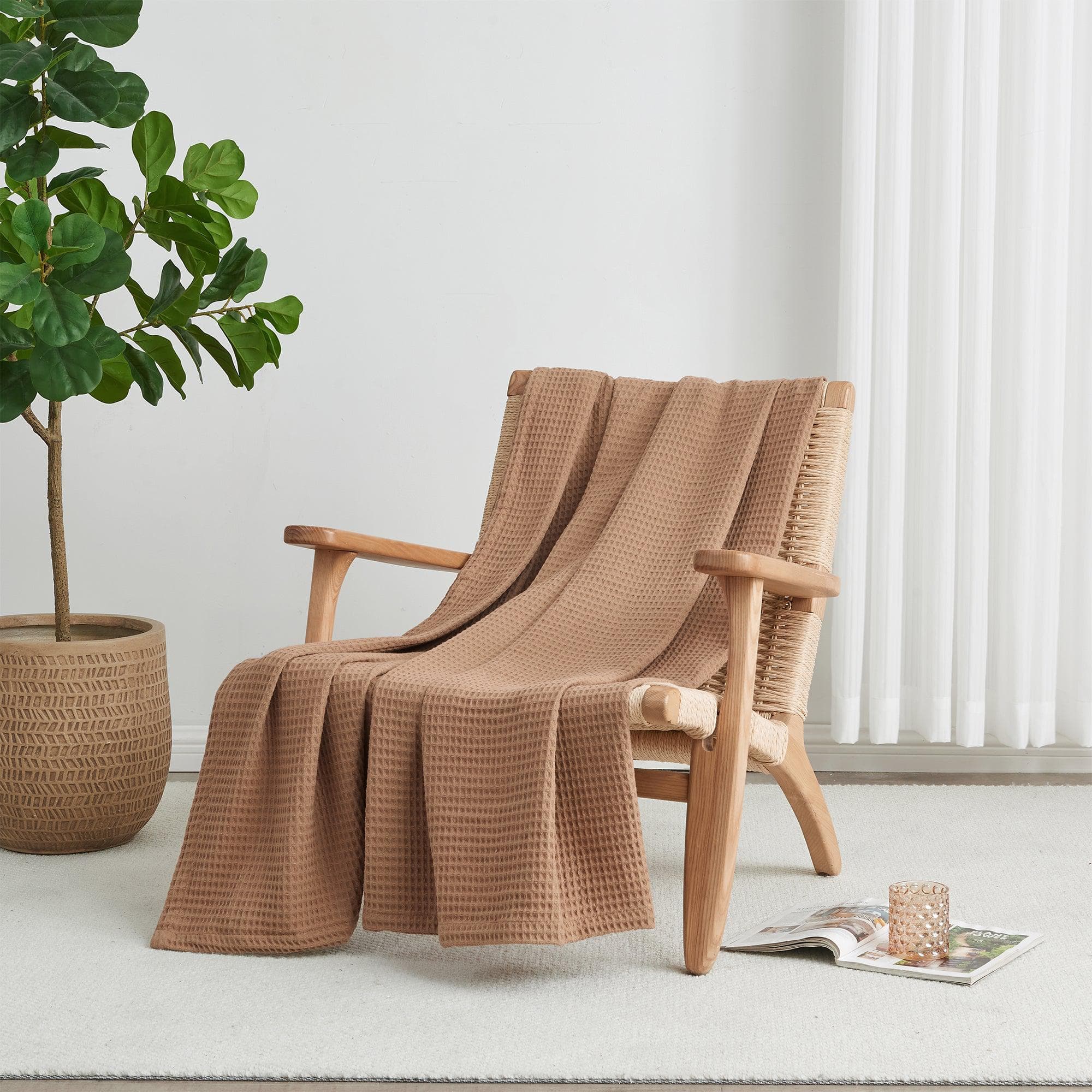 Cotton Waffle Weave Throw Blanket – Lightweight & Breathable | Mikala Collection