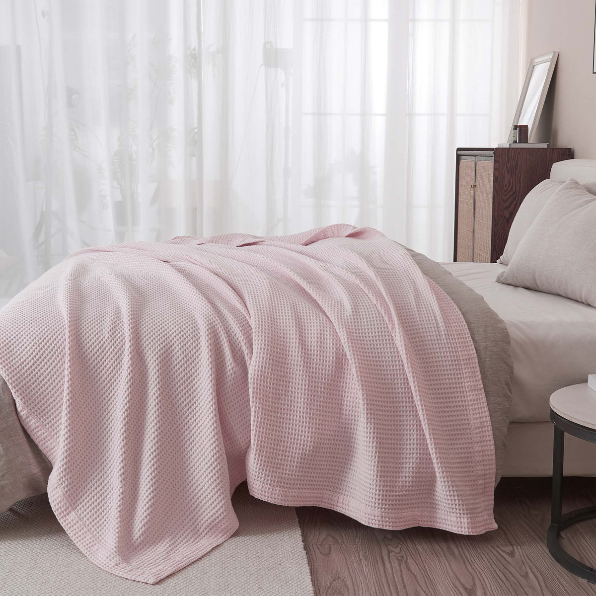 Cotton Waffle Weave Throw Blanket – Lightweight & Breathable | Mikala Collection