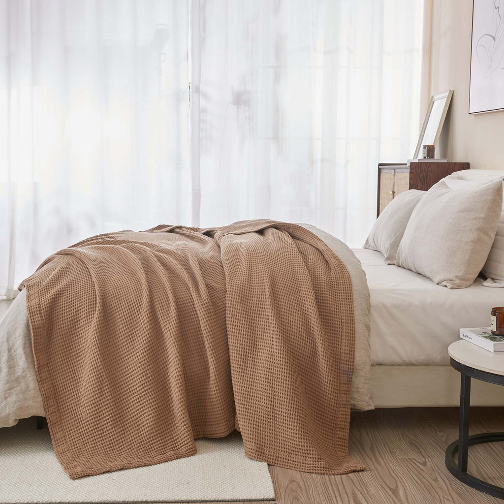 Cotton Waffle Weave Throw Blanket – Lightweight & Breathable | Mikala Collection