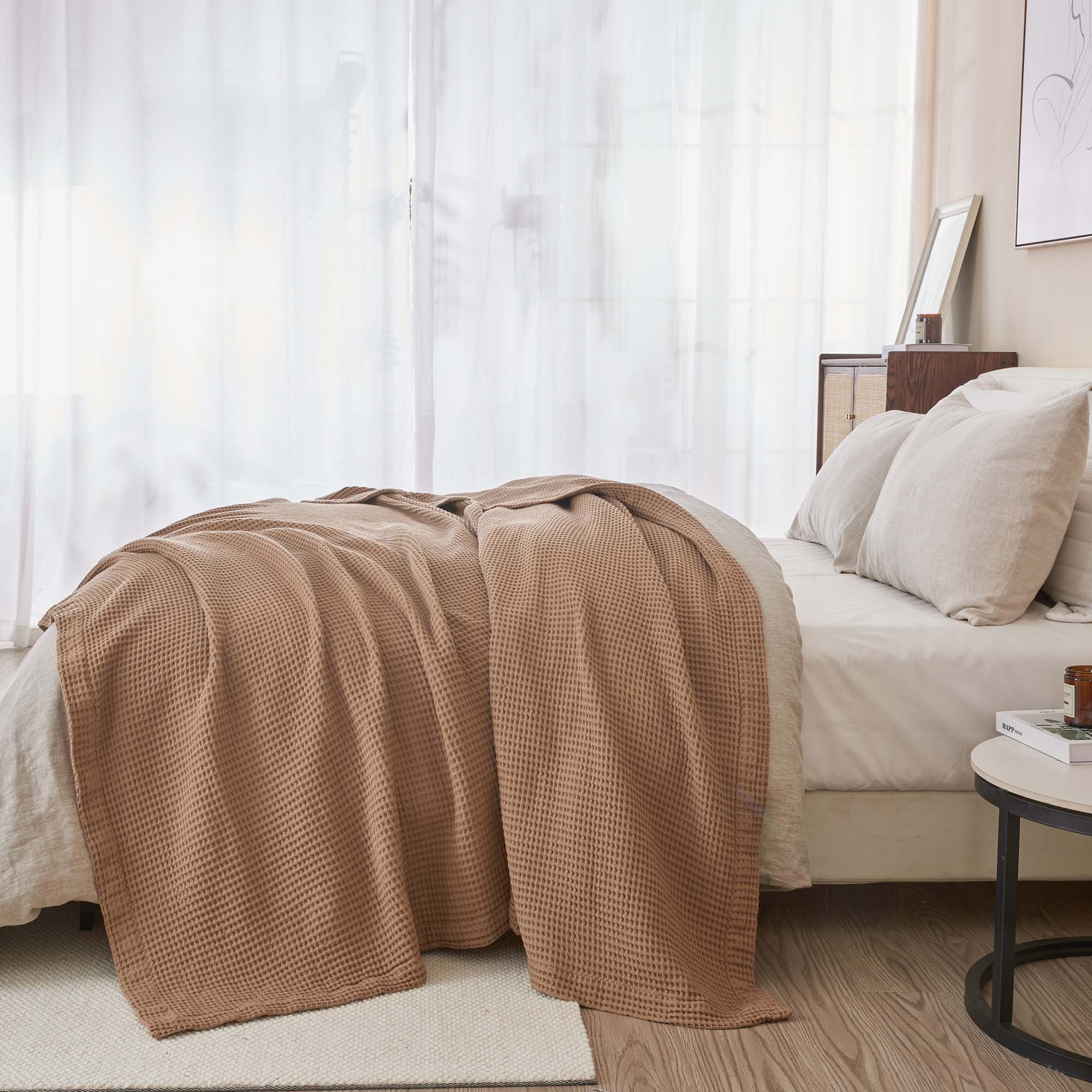 Cotton Waffle Weave Throw Blanket – Lightweight & Breathable | Mikala Collection