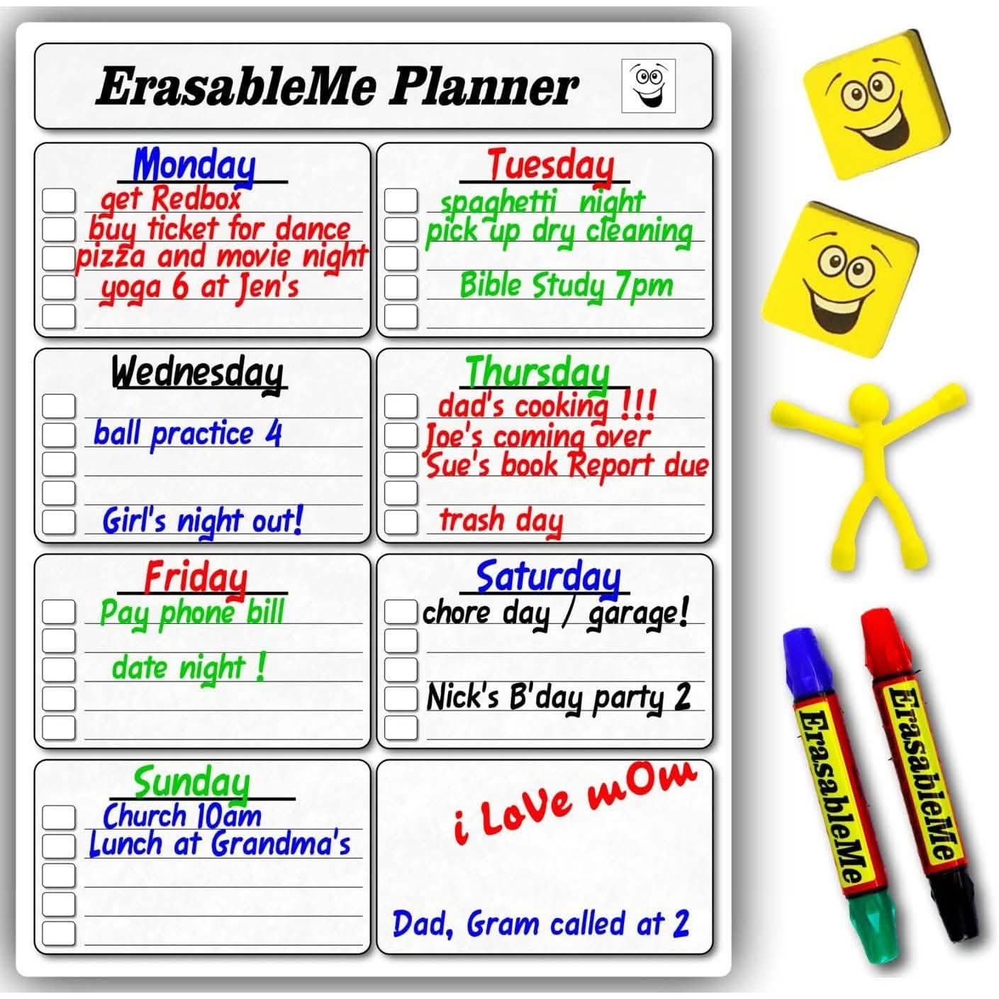Magnetic Dry Erase Weekly Calendar for Fridge – Family Planner & Whiteboard