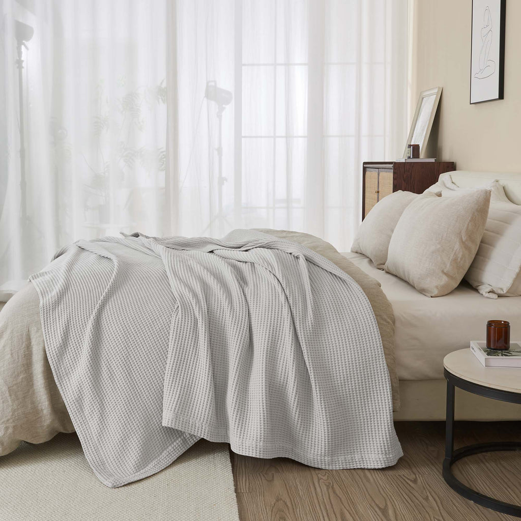 Cotton Waffle Weave Throw Blanket – Lightweight & Breathable | Mikala Collection