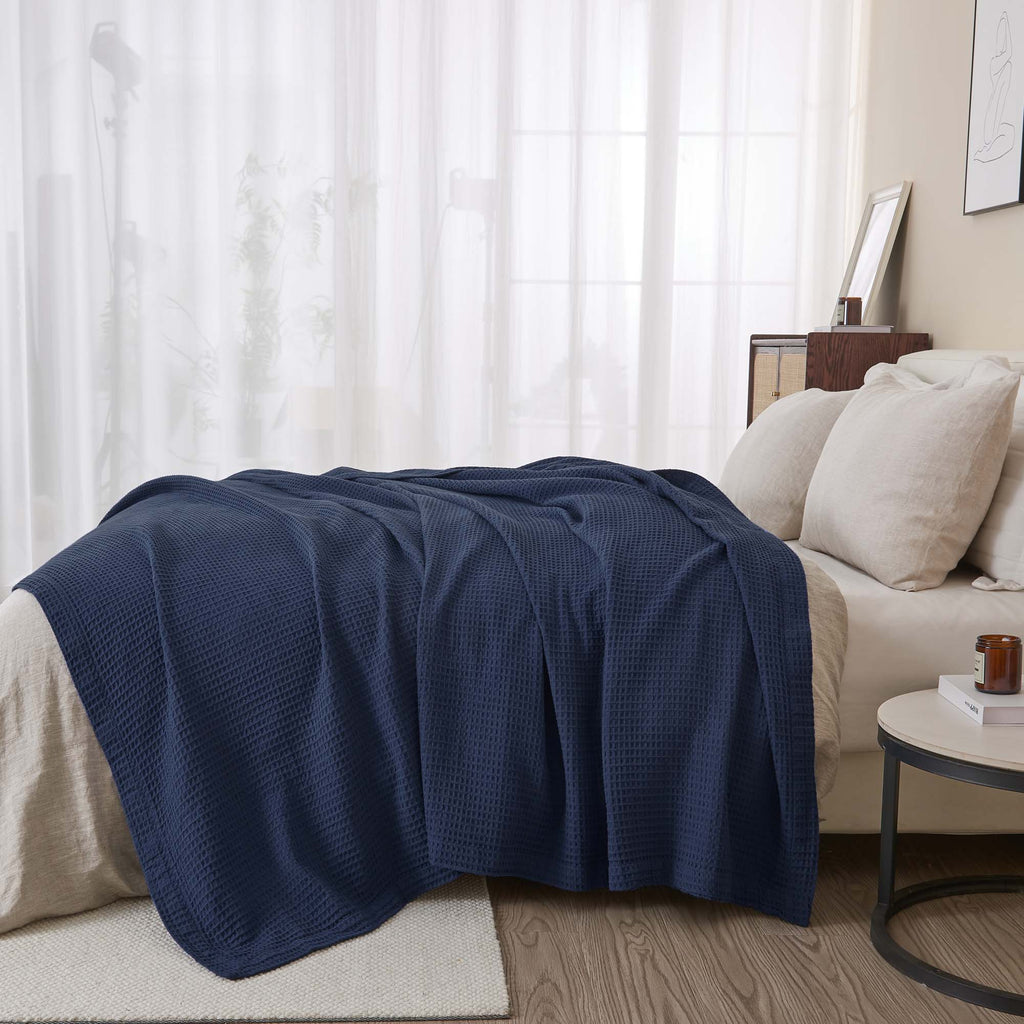 Cotton Waffle Weave Throw Blanket – Lightweight & Breathable | Mikala Collection