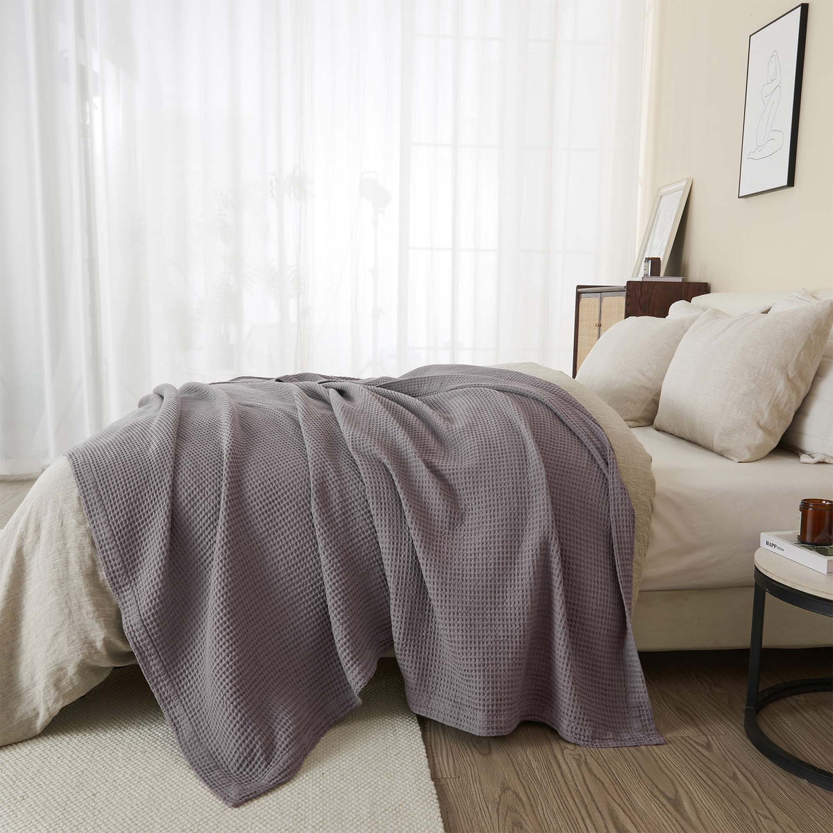 Cotton Waffle Weave Throw Blanket – Lightweight & Breathable | Mikala Collection