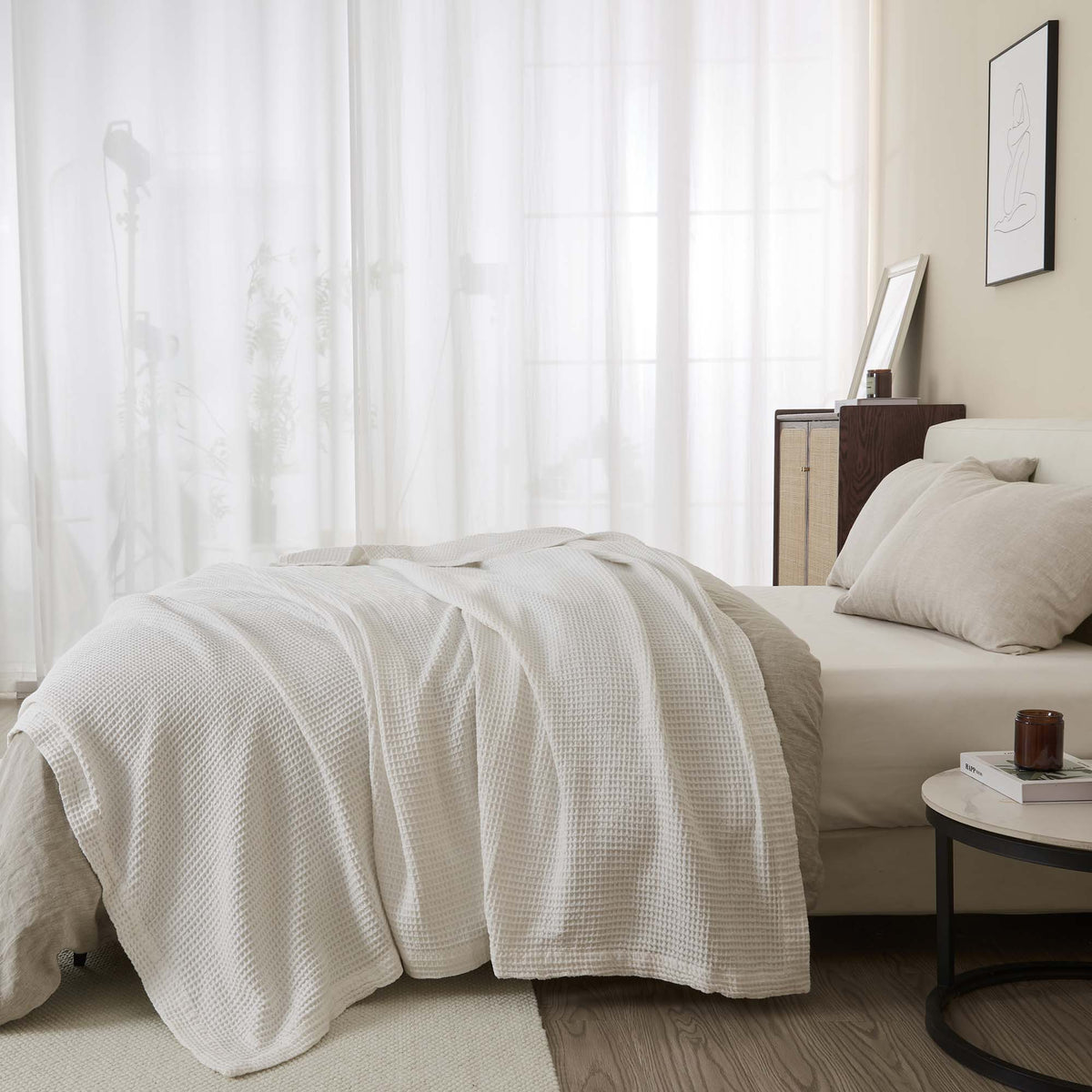 Cotton Waffle Weave Throw Blanket – Lightweight & Breathable | Mikala Collection