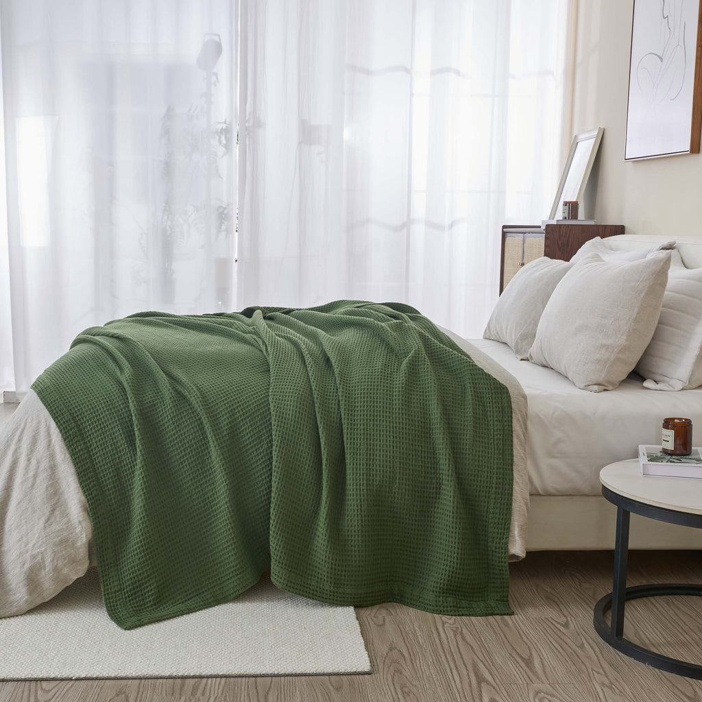 Cotton Waffle Weave Throw Blanket – Lightweight & Breathable | Mikala Collection