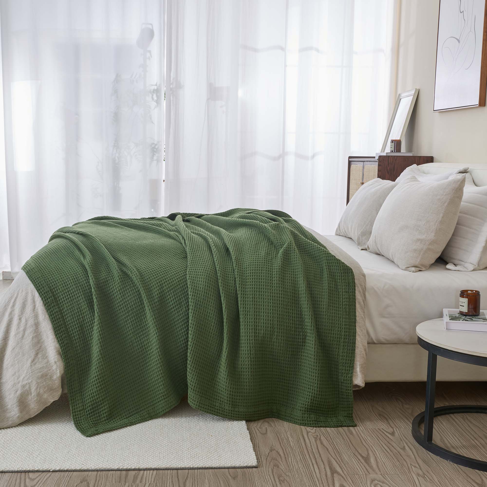 Cotton Waffle Weave Throw Blanket – Lightweight & Breathable | Mikala Collection