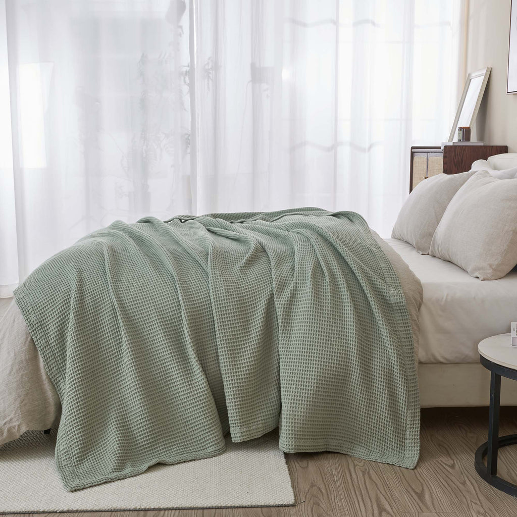 Cotton Waffle Weave Throw Blanket – Lightweight & Breathable | Mikala Collection