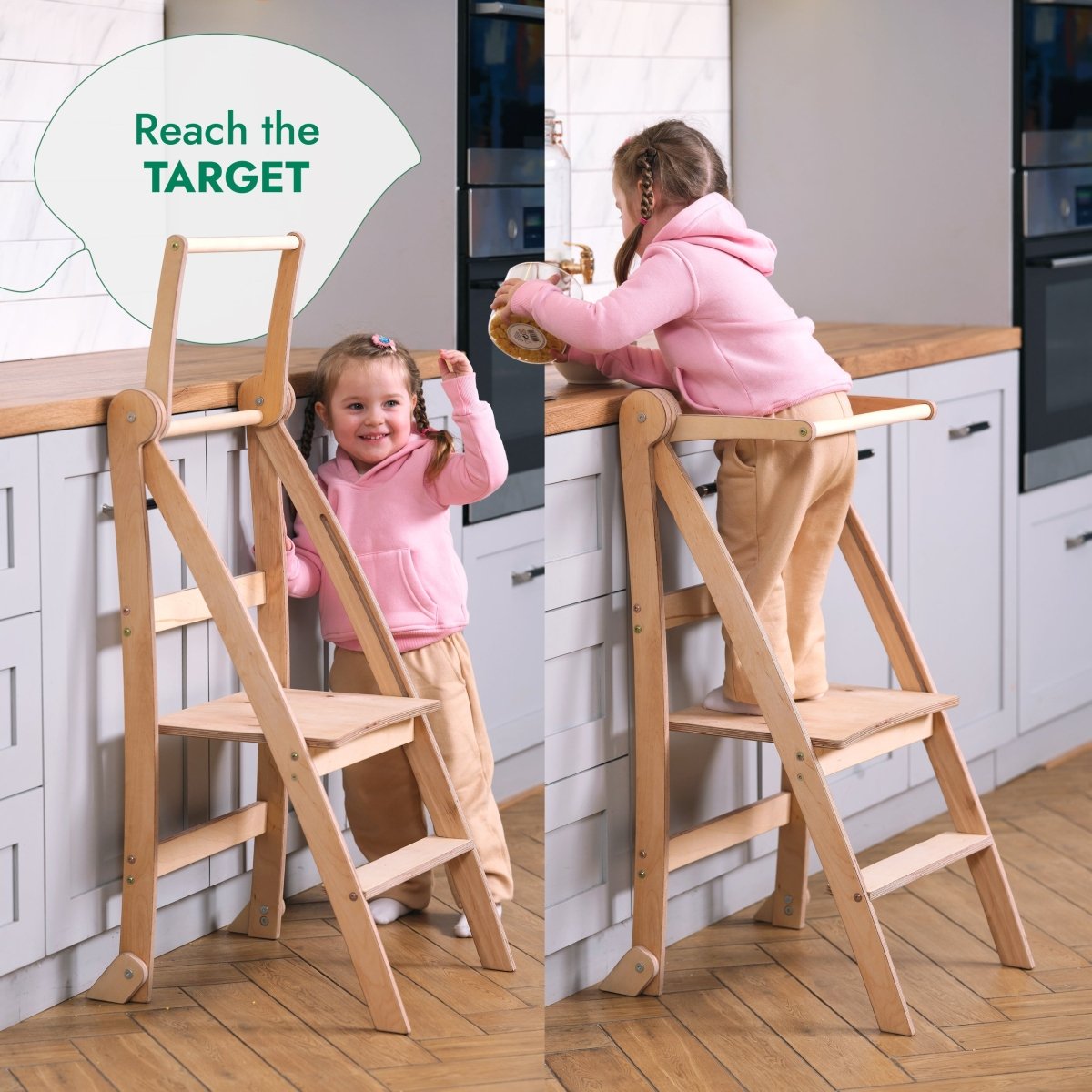 Foldable Kids Helper Tower Step Stool – Safe & Portable Toddler Kitchen Stool