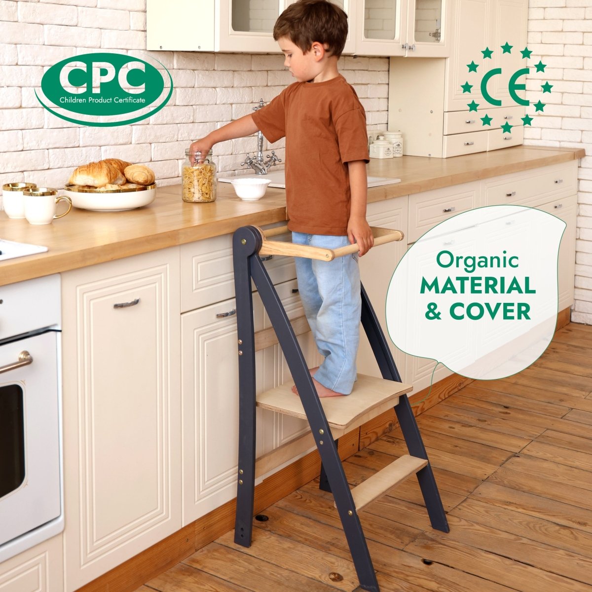 Foldable Kids Helper Tower Step Stool – Safe & Portable Toddler Kitchen Stool