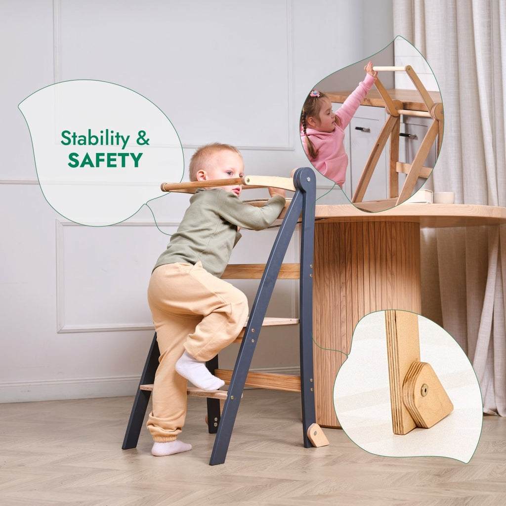 Foldable Kids Helper Tower Step Stool – Safe & Portable Toddler Kitchen Stool